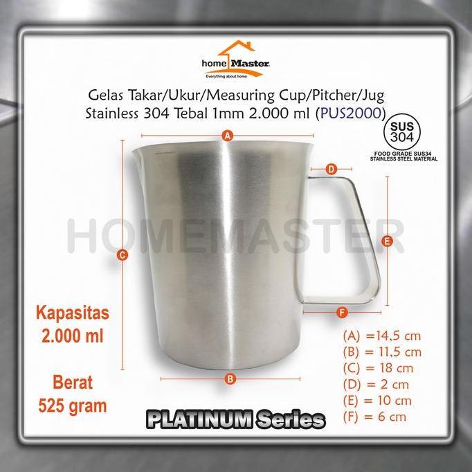 Gelas Takar/Ukur/Measuring Cup/Pitcher/Jug Stainless 2000 Ml PUS2000