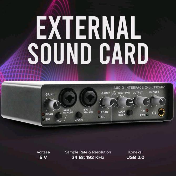 TERBARU - Audio Interface Q24 24bit/192khz Sound Card External Audio Interface Q24