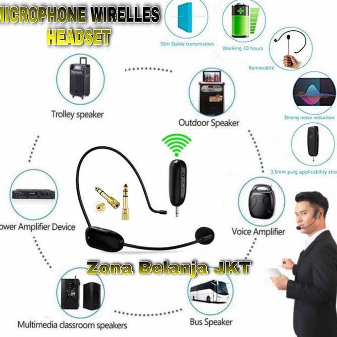 Microphone Mic Headset Bando Wireless UHF Presentasi Tur Imam Mesjid