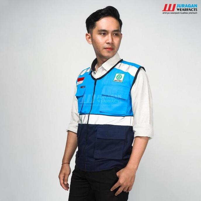 [COD] Rompi Safety seragam Proyek jaring Pria Wanita K3 Warna Biru Toska Kombinasi Biru Navy