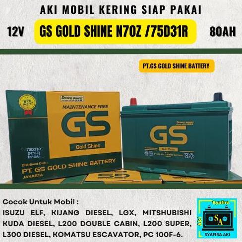 aki mobil GS GOLD SHINE MF N70Z 75D31R 12volt 80 amper