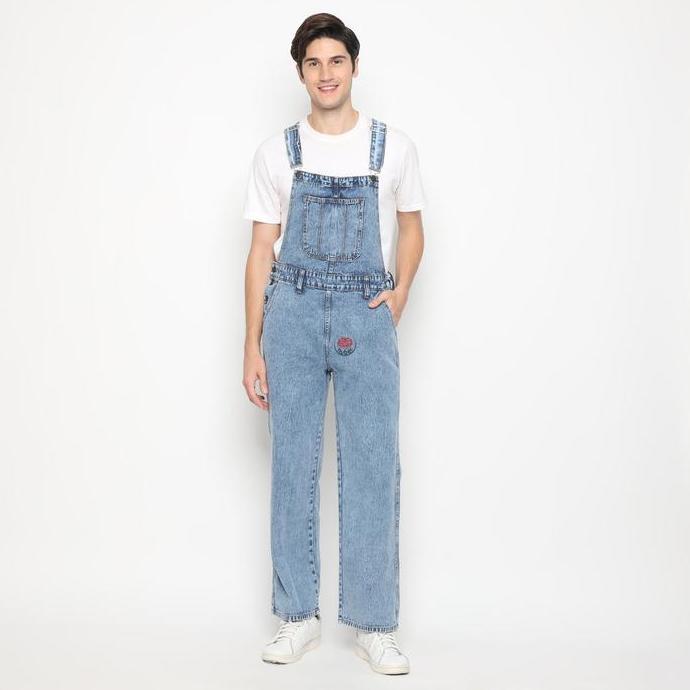 Down- Straht Reguler Fit Jumpsuit Overall Wearpack Celana Panjang Pria Jeans Adjustable