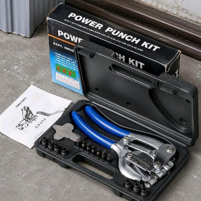 Alat Pelubang Plat Hole Punch Set 7pcs Power Punch Kit Set 3/32" - 9-32"