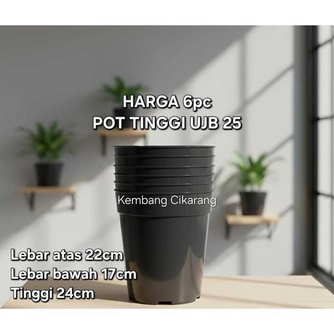 (6pc) POT UJB 25 (22CM) : pot bunga tabung tinggi polos murah bagus (ENAM)
