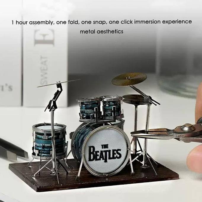 mainan - Mini Set Drum Model Kit Dapat Di Rakit-Miniatur DIY Alat Musik Set Drum Metal Diskon