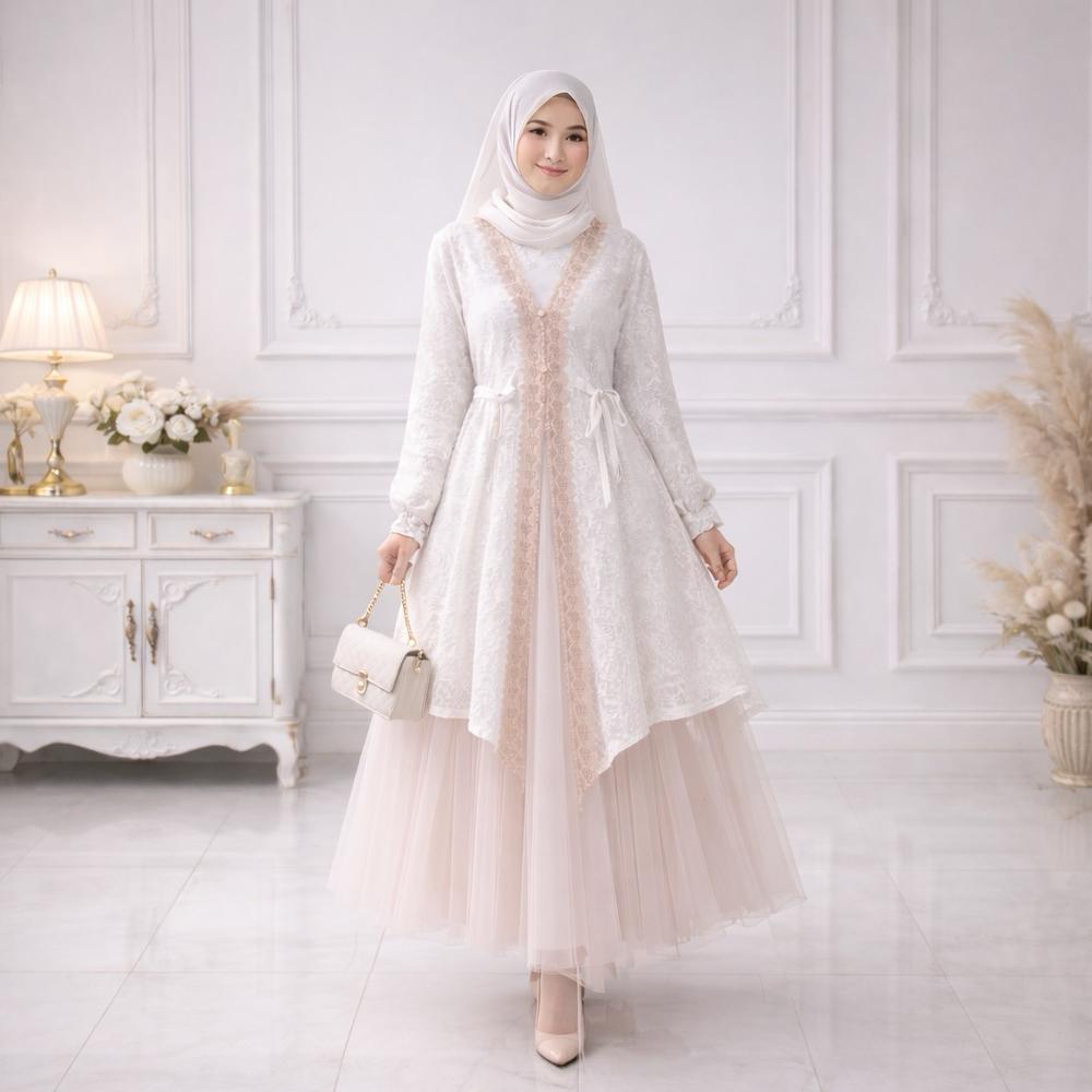 LIMITED EDITION TUNIC TUNIK BRUKAT LACE RAYA KAMARI SPECIAL BROKEN WHITE