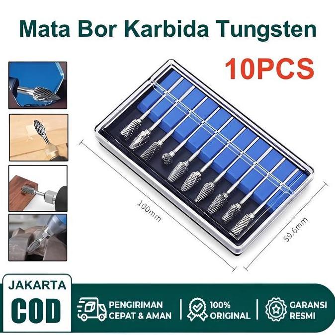 FADHANAKO Set 10pcs Mata Bor Tuner Cuner Porting Karbida Tungsten untuk Mini Grinder dan Bor Listrik