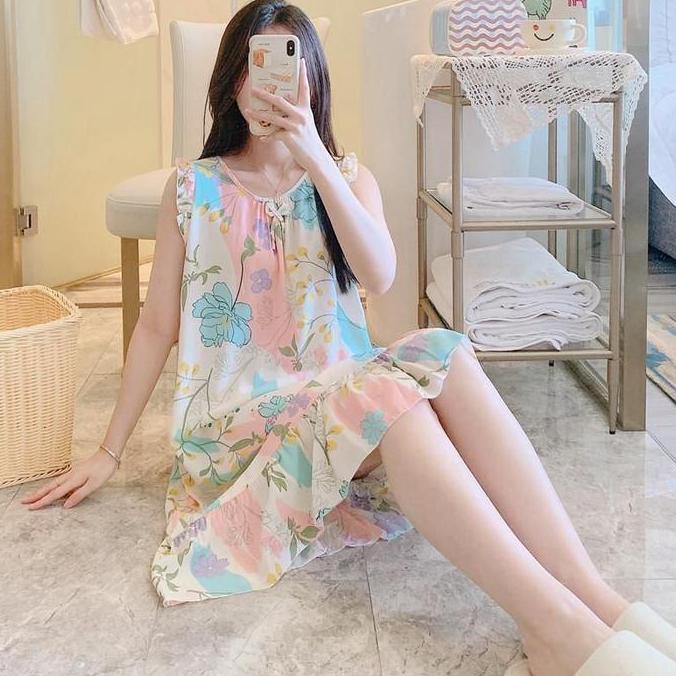 KINIE Daster Rayon Motif Kintan Daster Wanita Baju Tidur Kain Adem Dress Busui Ketebalan Tipis Tekst