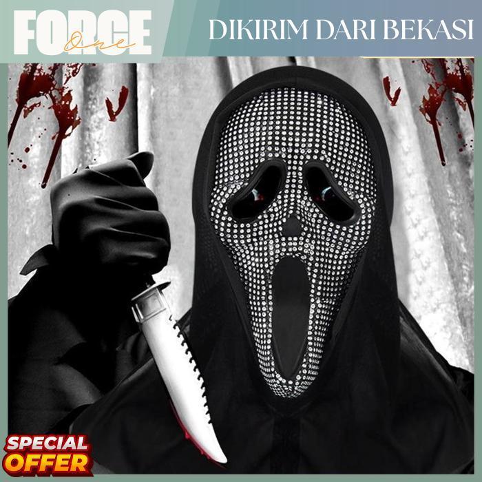Force One Topeng Scream Ghost Tebal Anti Penyok Hantu Seram Cosplay Halloween