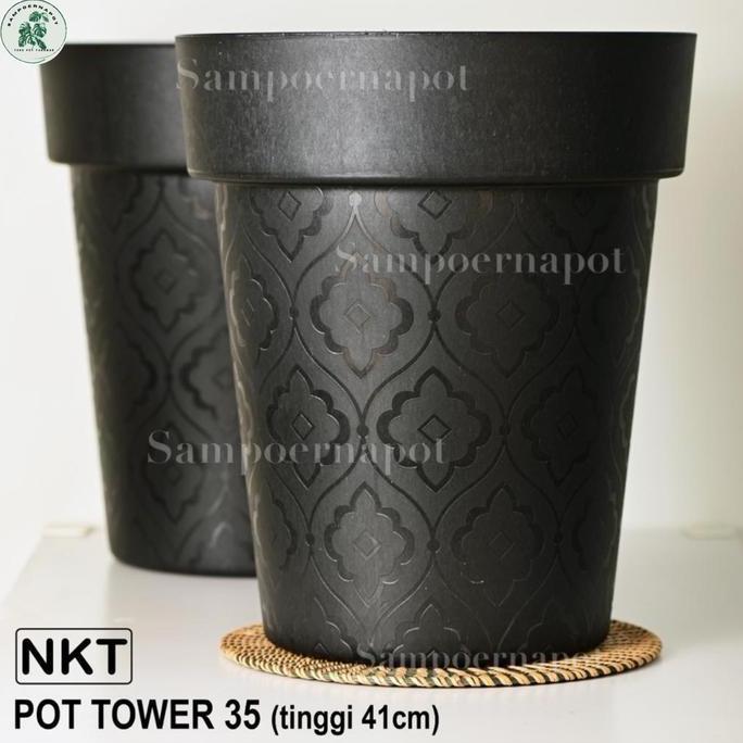 POT BUNGA TANAMAN TINGGI TOWER 35 HITAM BAHAN TEBAL - NKT TOWER 35 HITAM JUMBO
