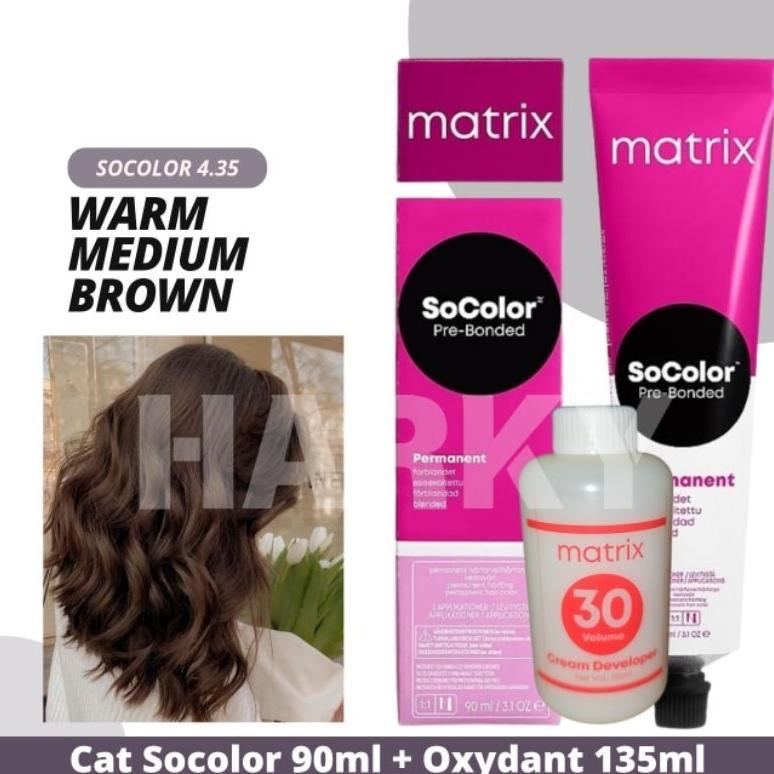 1 PAKET - CAT MATRIX SOCOLOR 4.35 4W WARM MEDIUM BROWN 90ML + OXYIDANT 20VOL OR 30VOL 135ML MURAH
