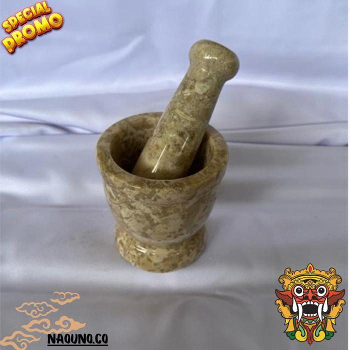 Lumpang Alu Batu Marmer Tumbukan Batu Tumbuk Ulekan Granit Natural Marble Stone Mortar Pestle 6/3