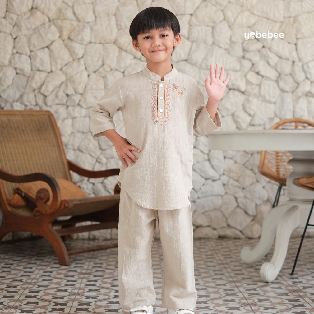 PREMIUM Yobebee Zidane Kurta Set Baju Muslim Bordir Setelan Koko Lebaran Couple Anak Laki-Laki 2-12 