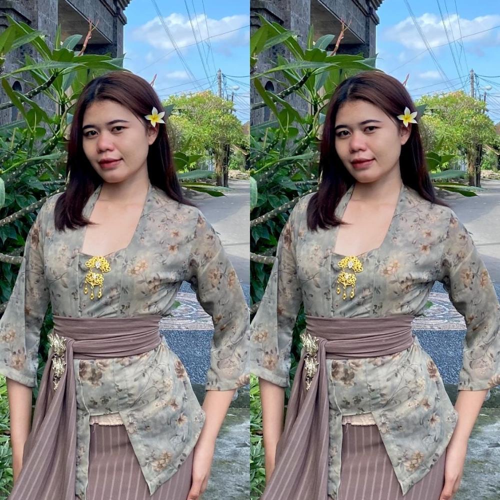 Kebaya Bali Dewasa Model Lengan Lonceng Motif Bunga//Kebaya Bali Kekinian