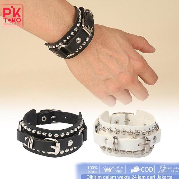 KOLANAME Gelang Punk Rock Rock Metal Gothic Item Gelang Kulit Punk Gelang Duri Punk Aksesoris Fashio