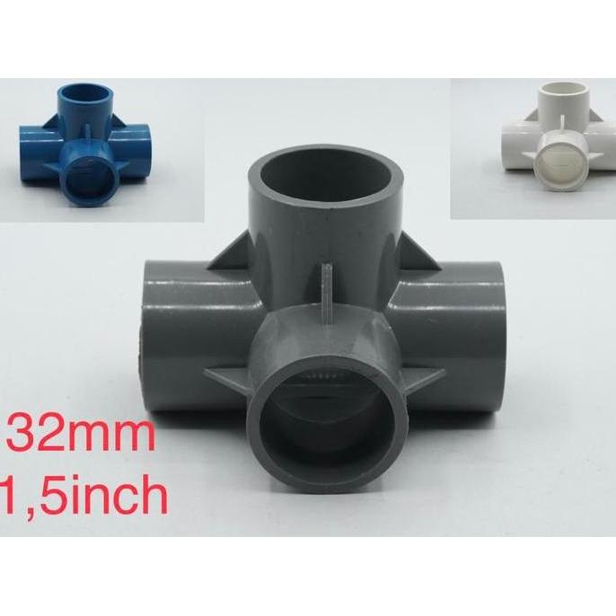 BAYASON Fitting 4 Way Arah T Tee 90 Degree ID 32mm for Pipa PVC 1 inch Cross