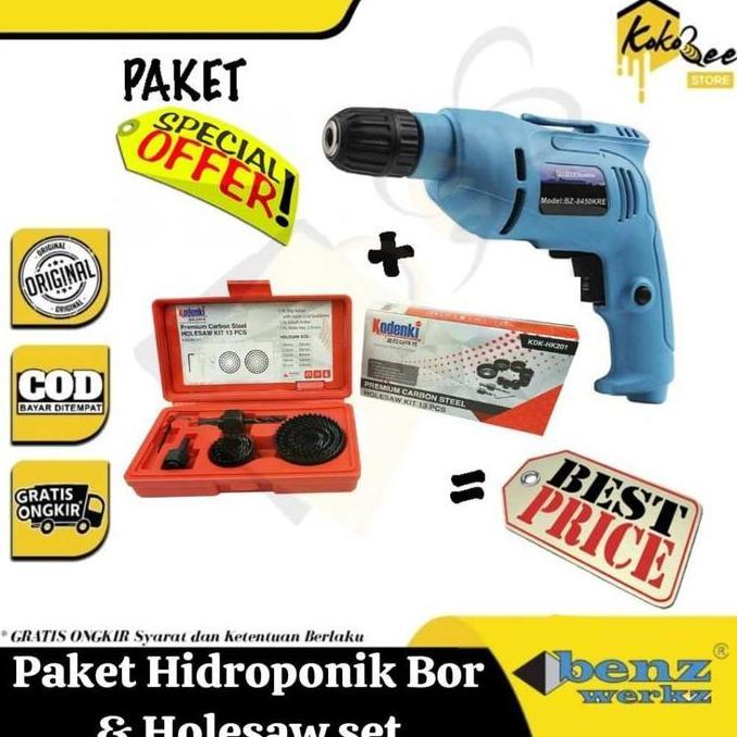 Pwrs- Paket Hidroponik Mesin Bor Keyless 10Mm Benz Dan Holesaw Kit Set 13 Pcs Kodenki - Mesin Bor Be