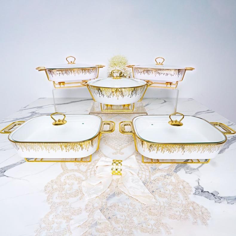 Set Prasmanan Keramik 13 Dan 15 Inch Isi 5/Prasmanan Marble Putih/Prasmanan Pink/Prasmanan Marble Hi