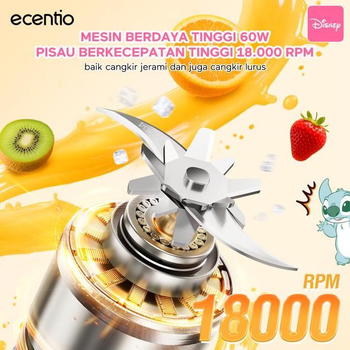Ecentio x Disney Blender Portable Stitch 500ml Kaca Food Grade Tebal Anti Bocor Baterai Tahan Lama 6