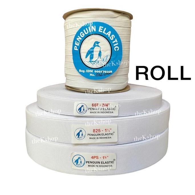 (Per ROLL) Karet Elastis Penguin Kualitas Bagus Tebal 1 roll / Karet Celana Rok Kolor Karet Jahit 4m