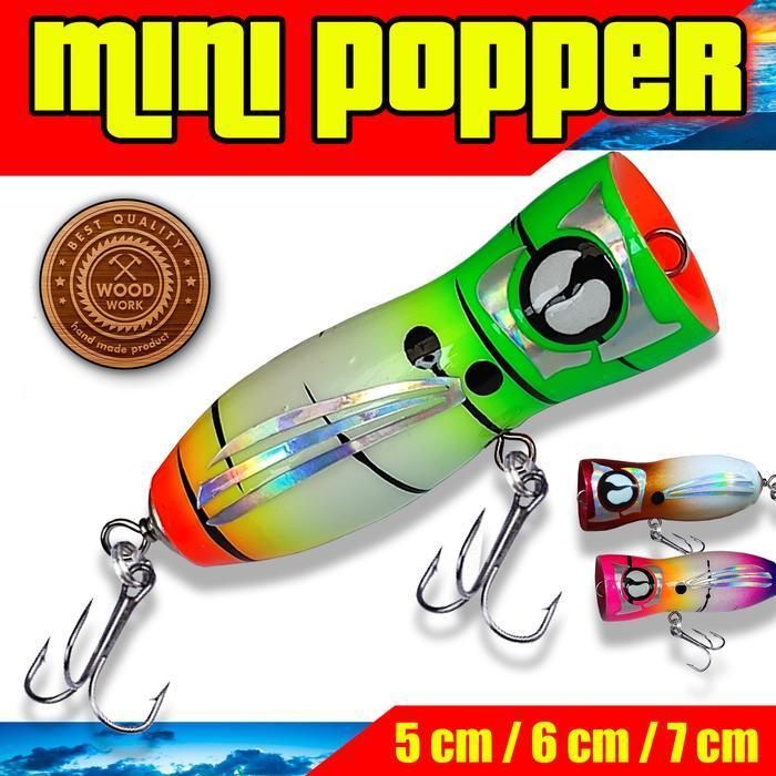 Umpan Popping Mini poper 5cm 6cm 7cm Popping Casting Top Water GT Killer Bahan Kayu Pancing Lure
