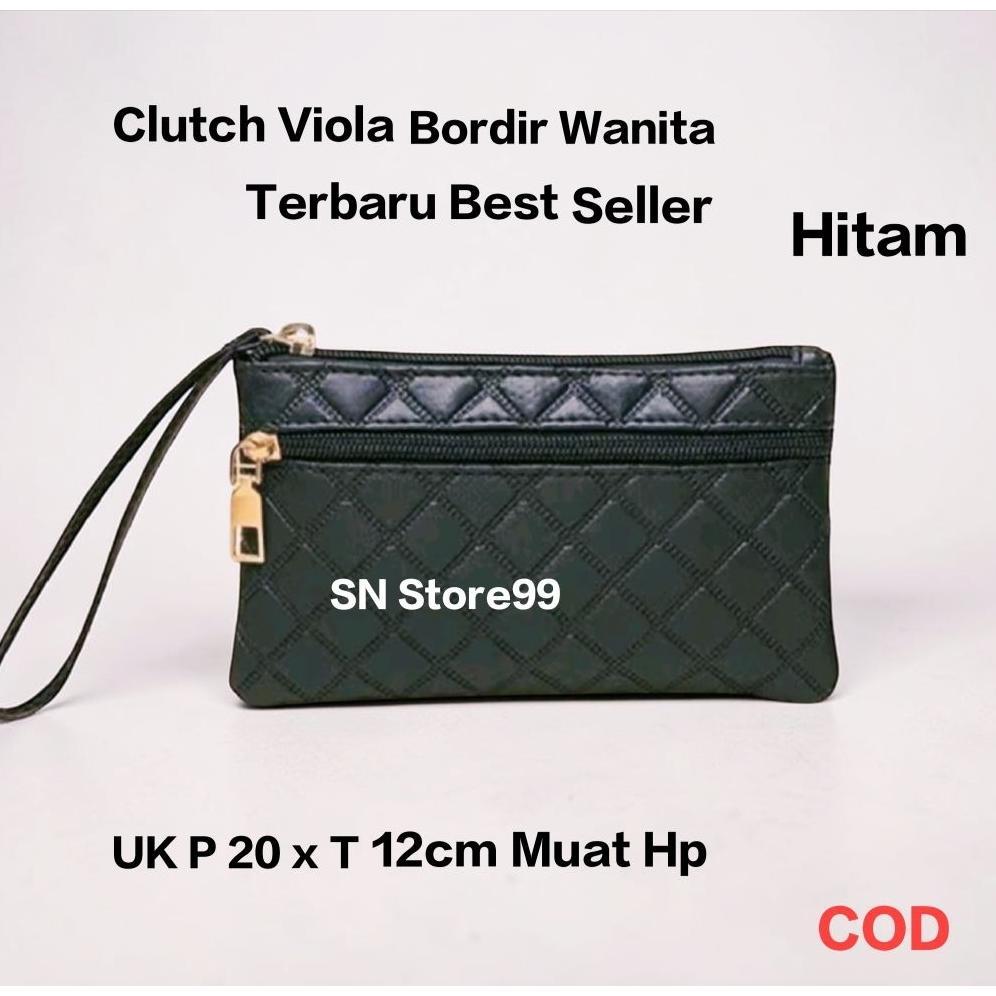 Premium Dompet Hp Dan Uang Bordir Viola Dua Ruang Tas Tangan Wanita Clutch Hand Bag Viola Terbaru