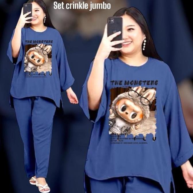 Girls- Set Crinkle Jumbo Ld 120-140Cm/Setelan One Set Jumbo /Fashion