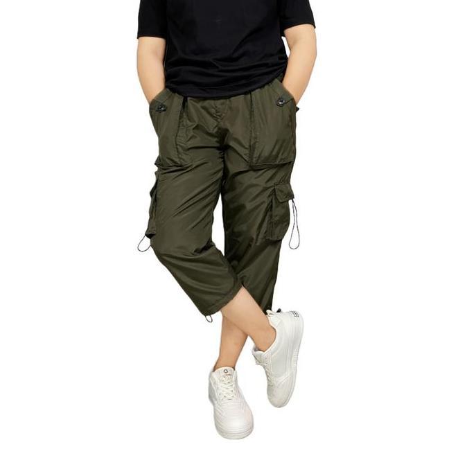 Paranew- Celana Cargo Parasut Nita Oneonesix 7/8 Hijau Army Olahraga Jogging Casual Sport - Hitam, N