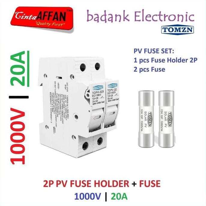20A - PV DC FUSE HOLDER 2P WITH FUSE 20 A 1000V SOLAR CELL PANEL SURYA BE27