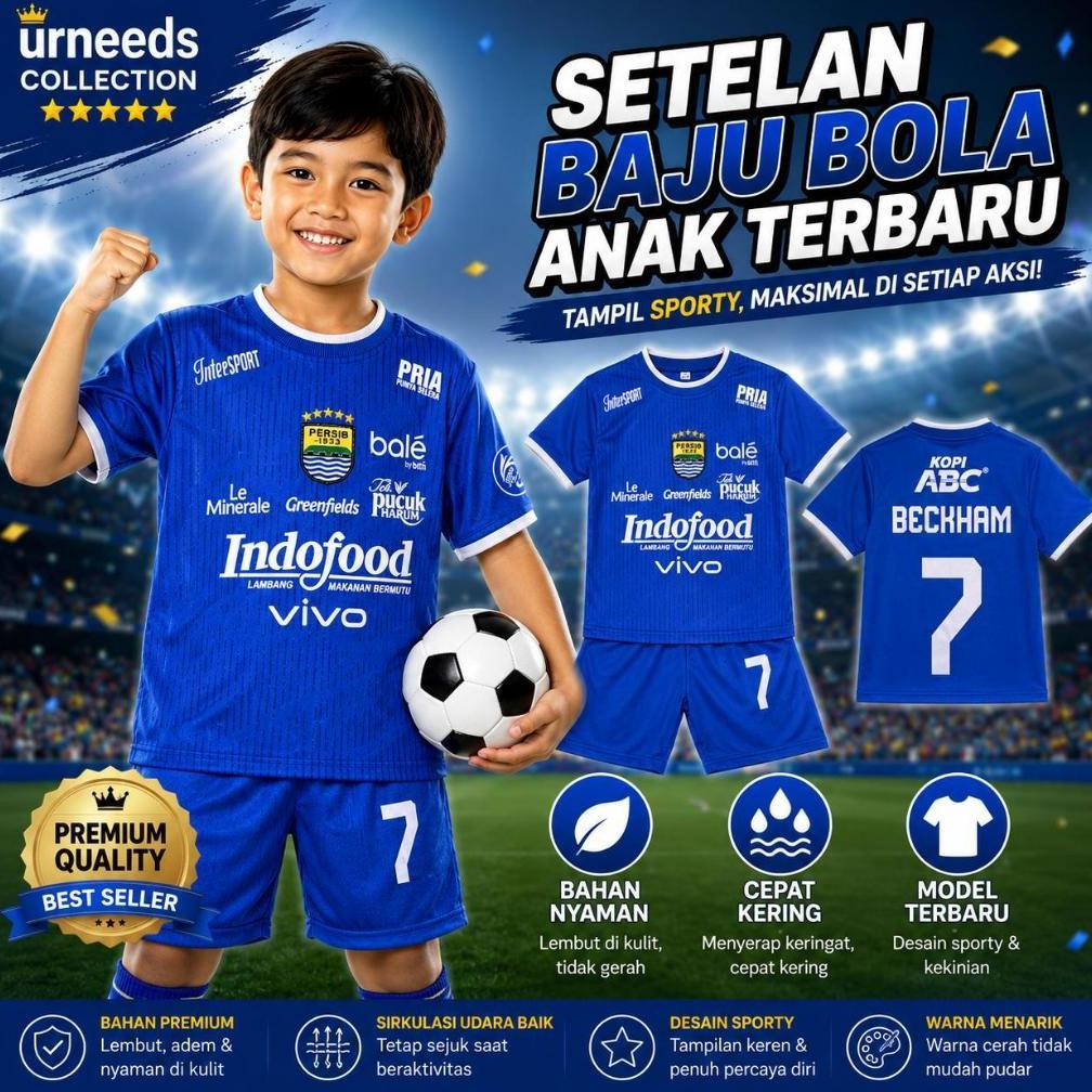 COD / SETELAN BAJU BOLA ANAK TERBARU PERSIB BIRU DAVID BECKHAM / STELAN JERSEY FUTSAL MURAH / SET KA