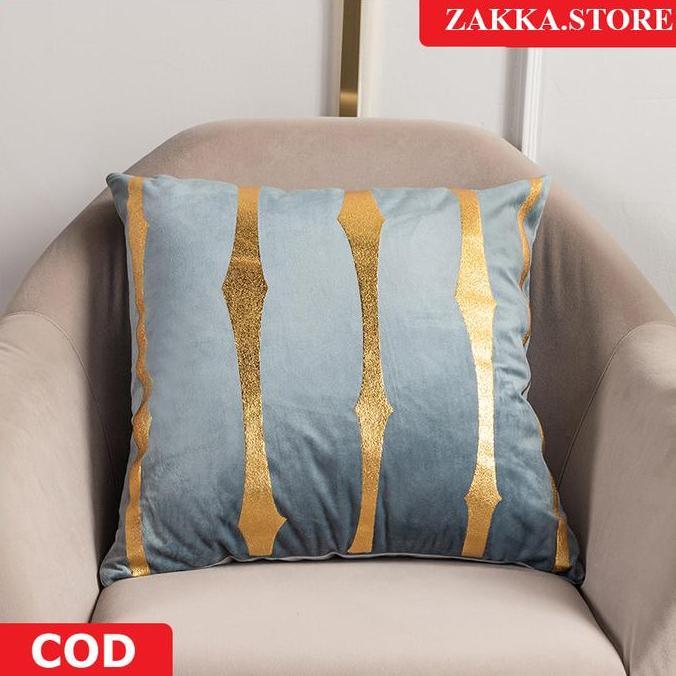 ZAKKA STORE Sarung bantal Cover Bantal Sofa premium Bahan Kain Bludru Halus Motif Garis Gold Katun R