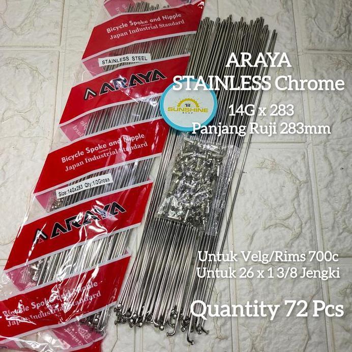 Spoke Ruji Jari 283mm ARAYA STAINLESS Chrome 14G x 283 Untuk Velg Rims Sepeda 700c Tinggi 3cm Roadbi