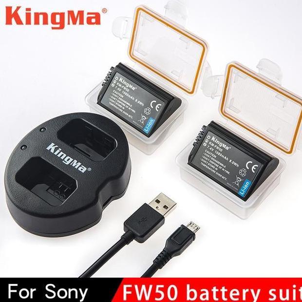 Baterai Charger KINGMA Sony KM-FW50 2pc+Dual Charger For Camera Sony A6 A6400 A6300 A6100 A6 A5100 A