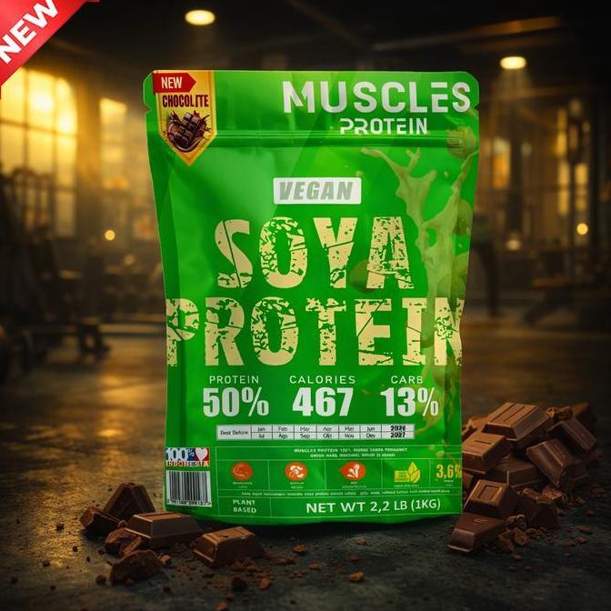 NEW Muscles protein Coklat Whey Protein Bubuk Kedelai 1 Kg