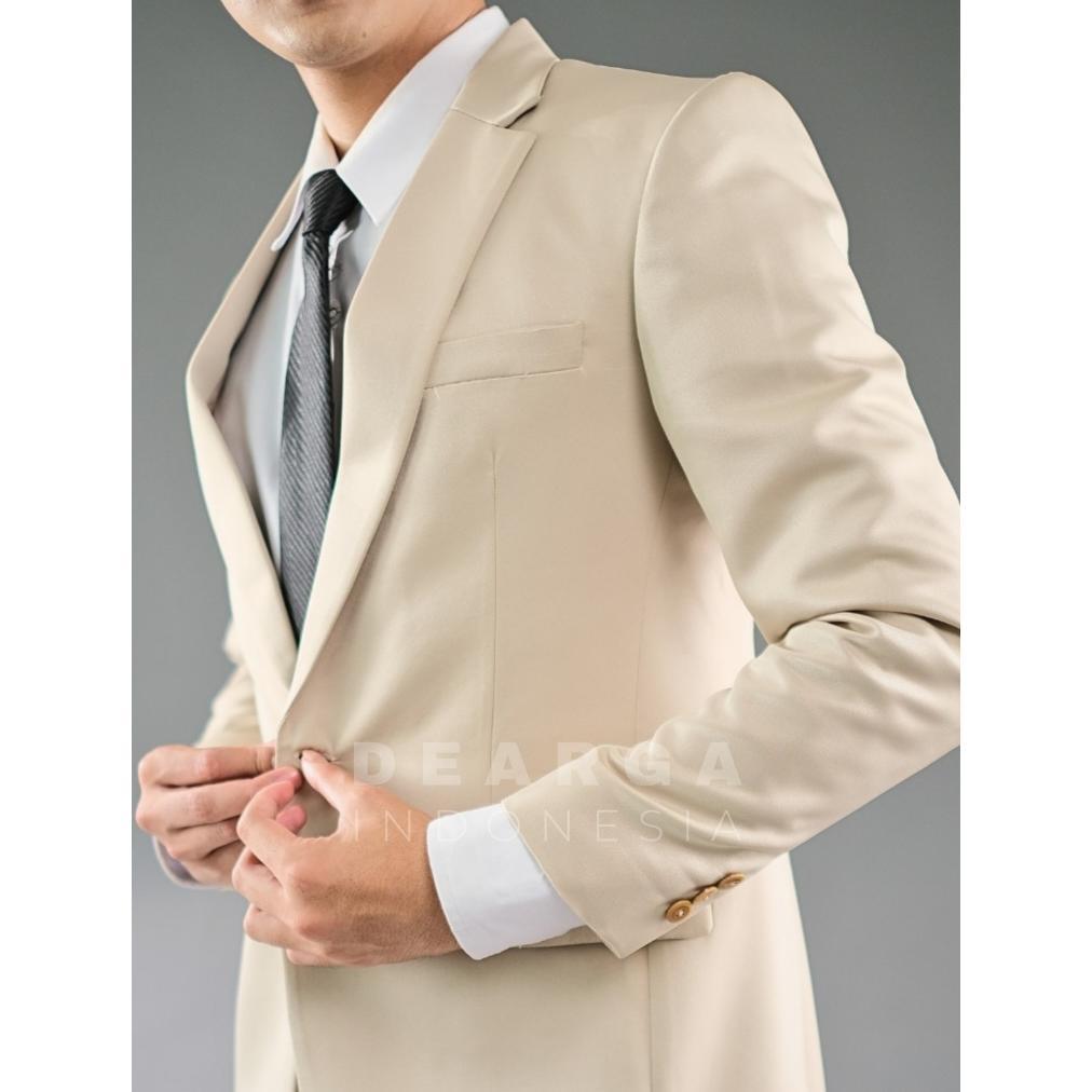 Free Ongkir Dearga Daza Cream Setelan Jas Celana Pria Formal Slimfit Anak Muda Wisuda