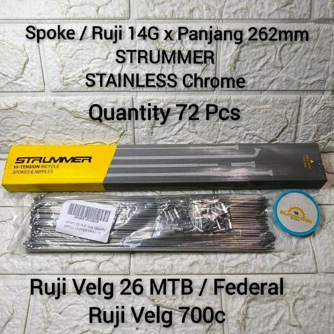 Spoke Ruji Jari 262 STRUMMER Stainless Chrome 14G x 262mm Rims 26 MTB Federal Velg Datar Dan Rim Roa