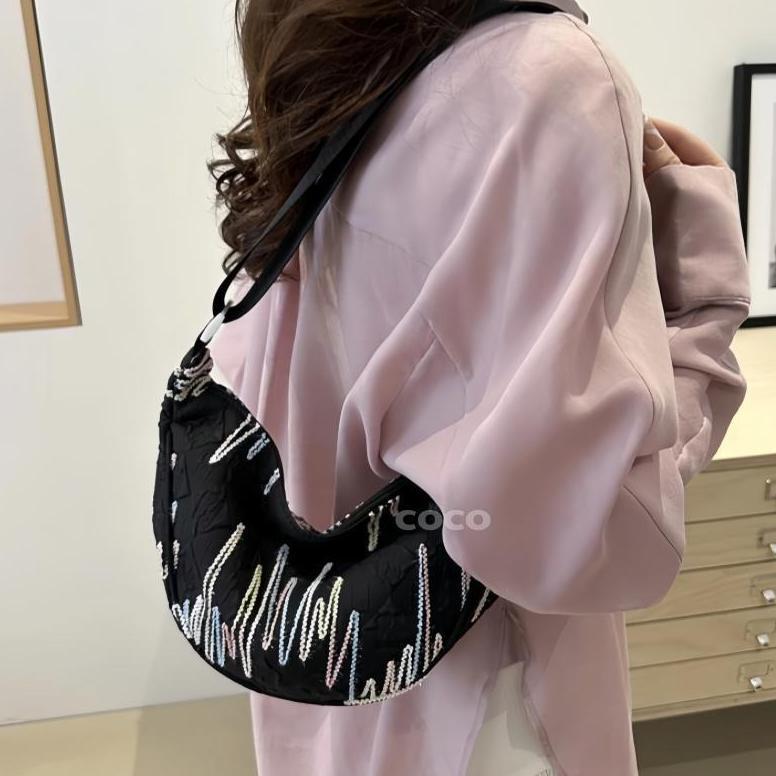 HOT DEALS [COD] Tas Bahu Wanita Lucu Korea Tas Selempang Kasual Bag Kanvas Half Moon Bag Shoulder Ro