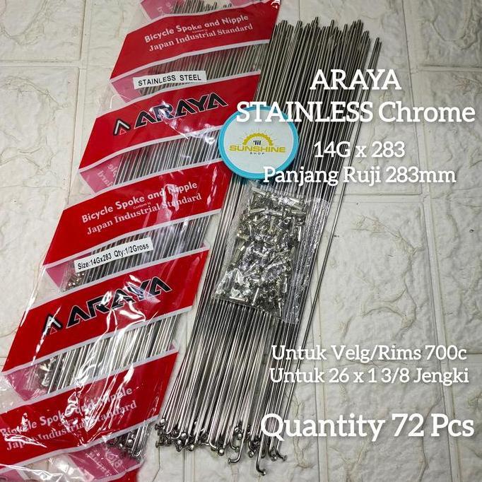 Spoke Ruji Jari 283mm ARAYA STAINLESS Chrome 14G x 283 Untuk Velg Rims Sepeda 700c Tinggi 3cm Roadbi