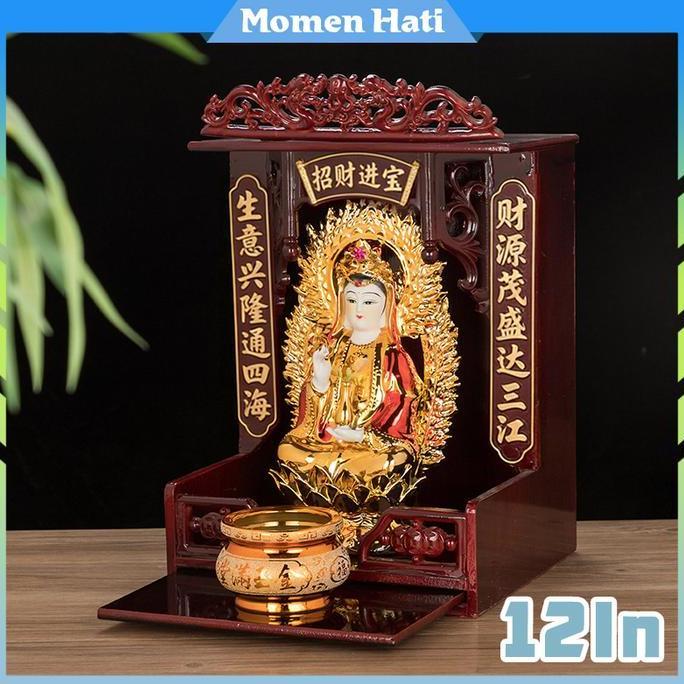 EXAMINER 12 Inch Altar Keagamaan Altar Meja Sembahyang Rumah Dewa Bumi Redwood