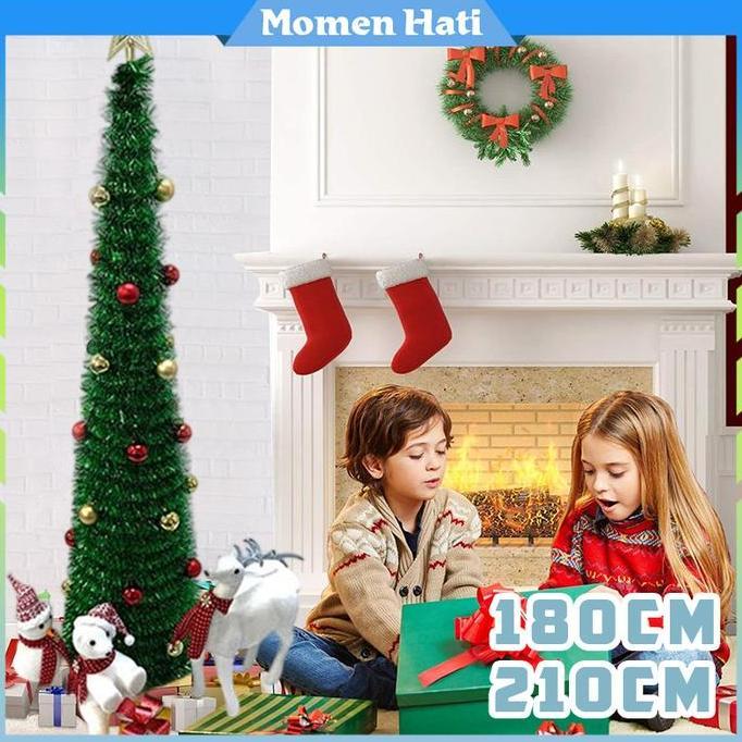 EXAMINER Dekorasi Natal Pohon Natal Lipat Ukuran 210cm/180cm Pohon Natal Madder