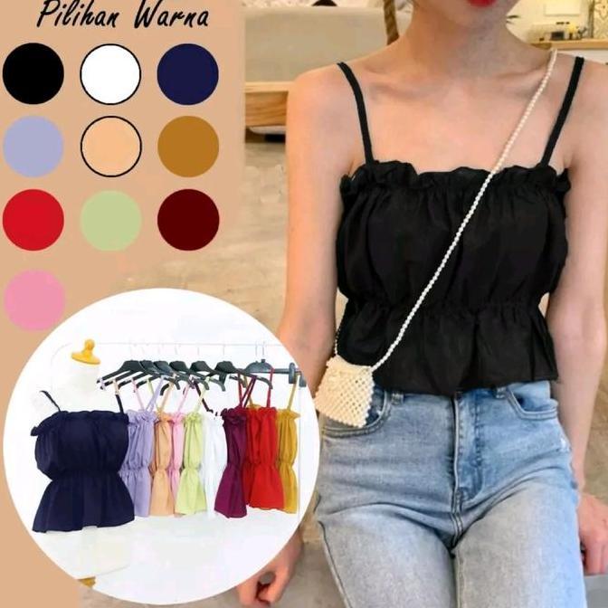 DV62 >> Tank Top Kerut Wanita T ali Kecil Bahan Adem 877 Katun Atasan Crop Cewek