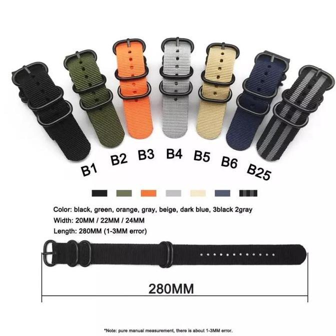Clock- Tali Strap Jam Tangan Canvas Kanvas Ballistic Zulu Nato 22 Mm 22Mm