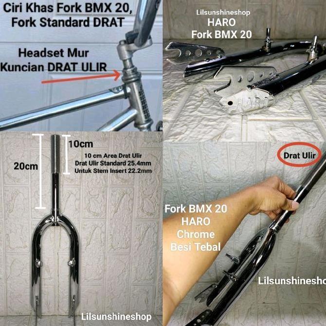 Fork Drat Sepeda Bmx 20 Jadul Haro Garpu Pipa Steertube Drat-Ulir Standard 25.4Mm Chrome Besi Tebal 