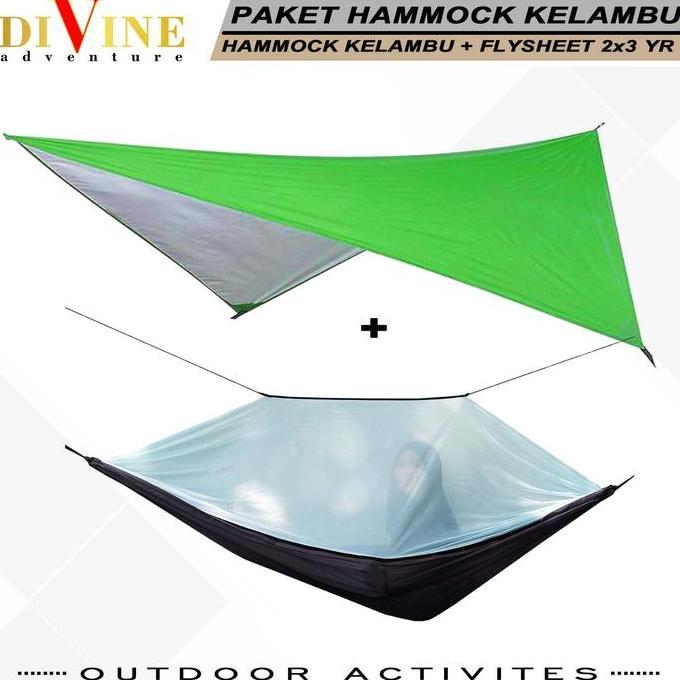 Paket Hammock kelambu anti serangga / Nyamuk plus Flysheet 200 x 300 Waterproof Camping Outdoor