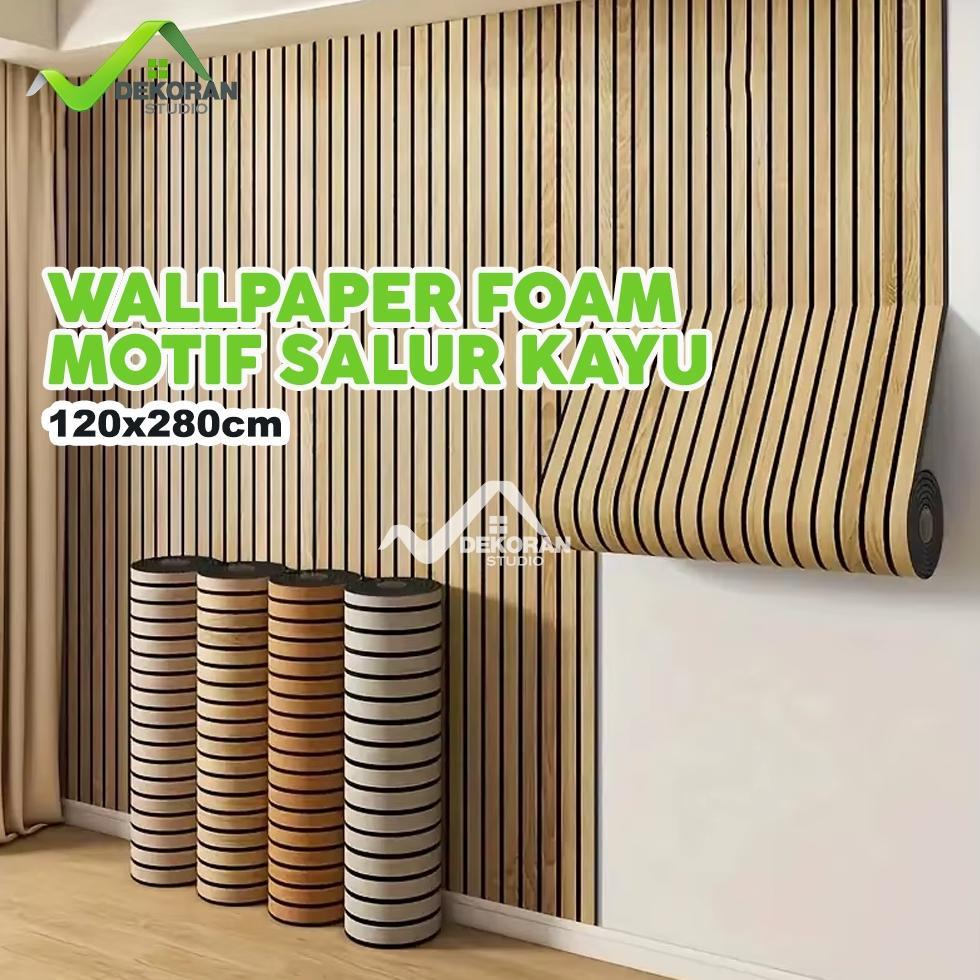 Jamin Murah Dekoran Studio - Wallpaper Dinding Vinyl Roll Jumbo 120X280 Cm Motif Salur Kayu Buruan B