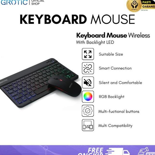 Grotic Keyboard Wireless Bluetooth Portable 10 Inch Dengan Mouse