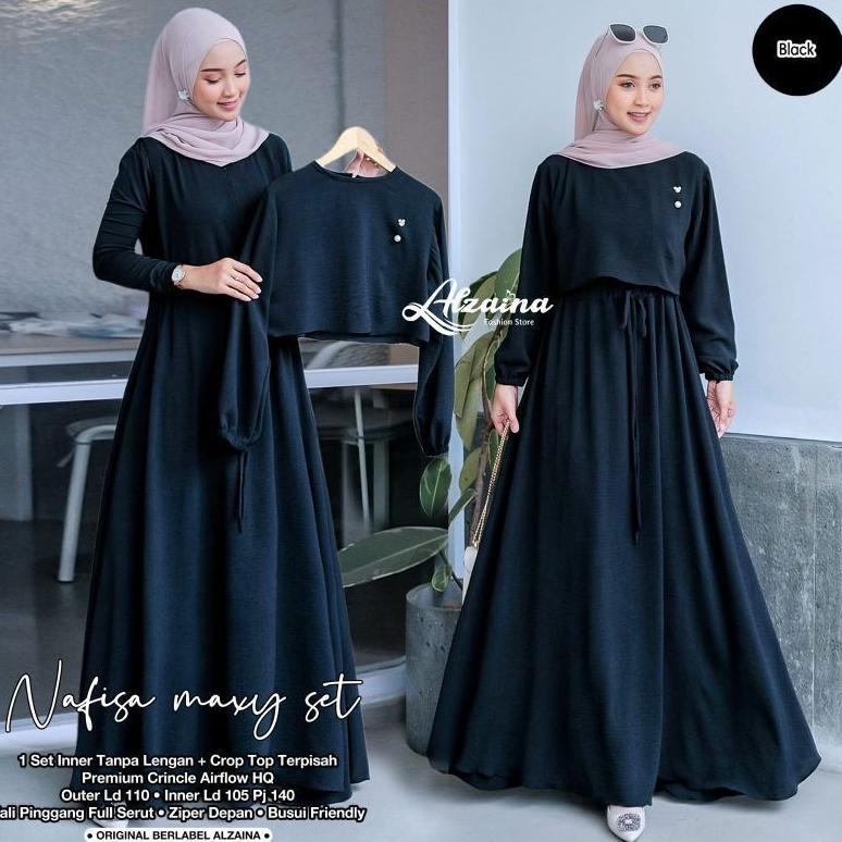 OFFICIAL GAMIS HITAM SIMPEL SET 2 IN ONE INNER OUTER GAMIS REMAJA BLACK KONDANGAN DEWASA POLOS BUSUI