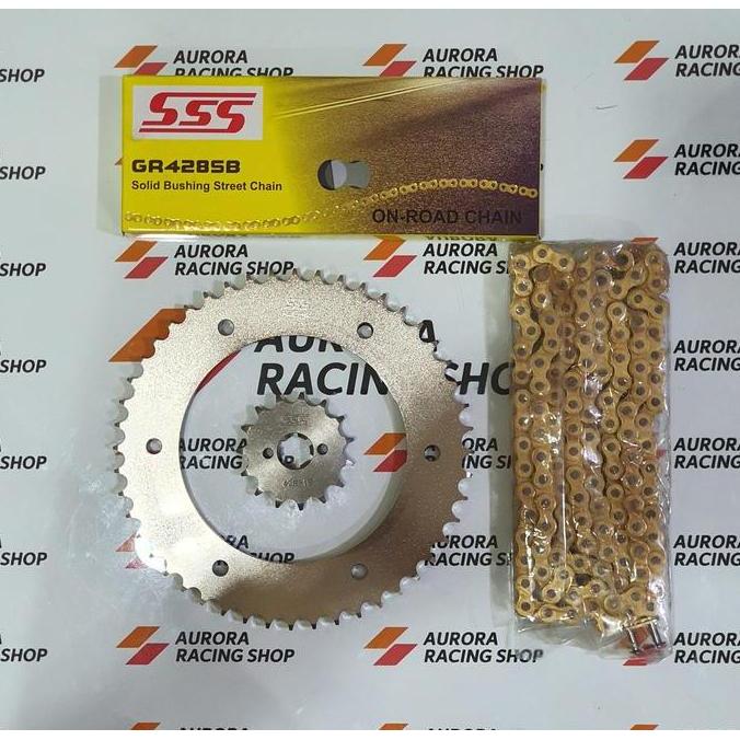 Gear Set SSS 428 CRF 150 L & Rantai SSS 428 SB Gold Original SSS