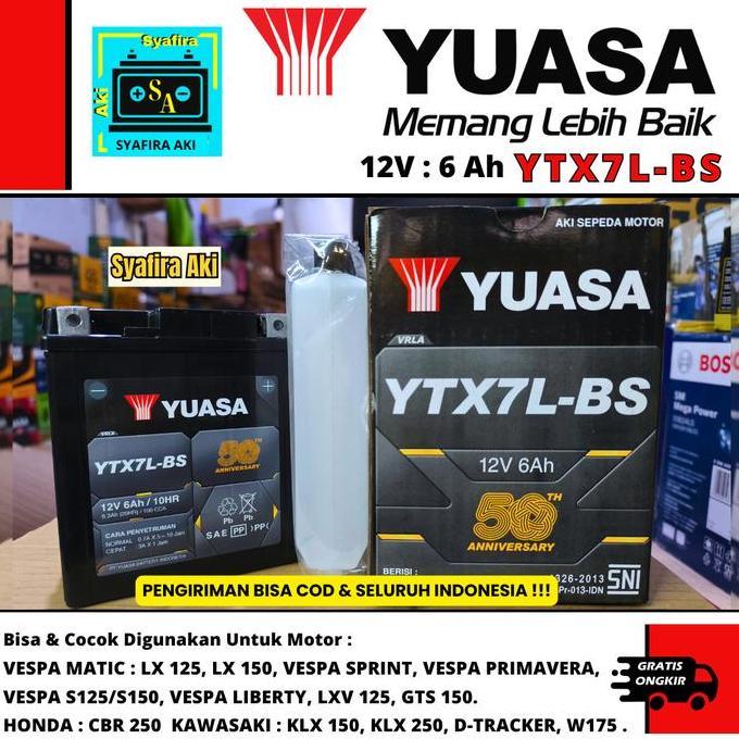 aki motor kawasaki w175 ytx7l-bs 12v 6ah yuasa mf