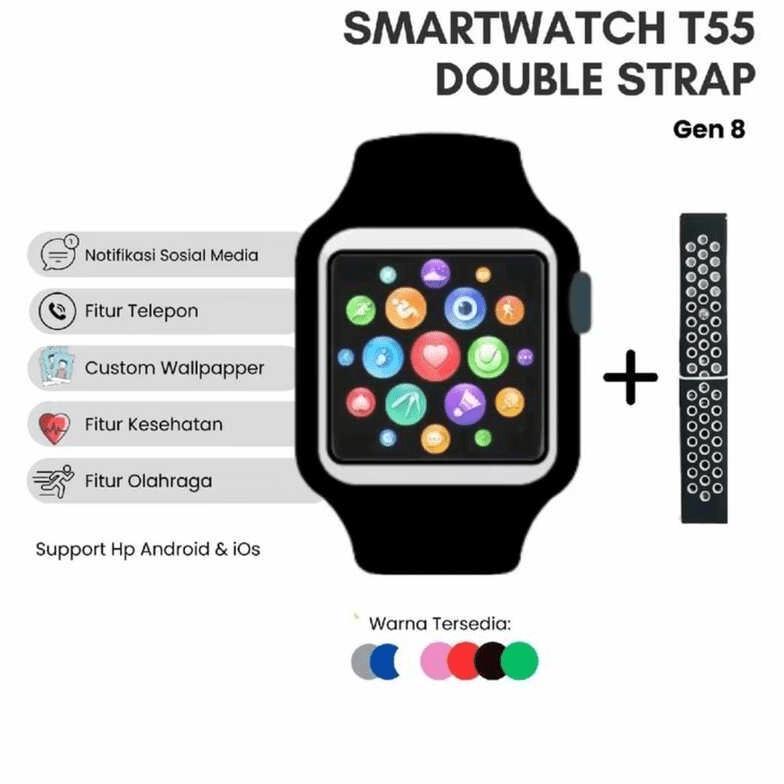 New Cod Smartwatch Bluetooth Call Layar Sentuh Jam Olahraga Type T-55 Jam Tangan Pintar T55/T500